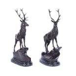PAIR OF BRONZE STAGS