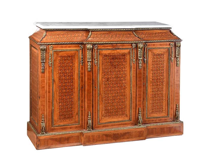 INLAID MARBLE TOP SIDE CABINET