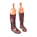 PAIR OF ANTIQUE LEATHER BOOTS WITH WOODEN BOOT TREES