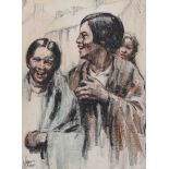 William Conor, RHA RUA - BELFAST MILL GIRLS - Wax Crayon on Paper - 14 x 10 inches - Signed