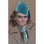 Tom Nisbet, RHA - GIRL IN A GREEN HAT - Pastel on Paper - 18 x 12 inches - Signed
