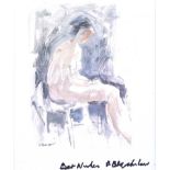 Basil Blackshaw, HRHA HRUA - SEATED NUDE STUDY - Coloured Print - 8 x 7 inches - Signed