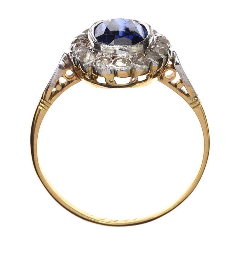 18CT GOLD BLUE GLASS AND DIAMOND RING - Image 3 of 4