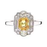 PLATINUM YELLOW SAPPHIRE AND DIAMOND RING