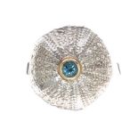 WILLIAM HAWKES 9CT WHITE GOLD BLUE ZIRCON URCHIN RING