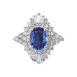 18CT WHITE GOLD SAPPHIRE AND DIAMOND RING