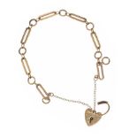 9CT GOLD BRACELET WITH HEART PADLOCK