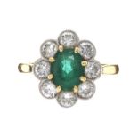 18CT GOLD EMERALD AND DIAMOND CLUSTER RING