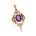 GOLD AMETHYST AND SEED PEARL PENDANT