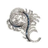 CRYSTAL-SET FEATHER COSTUME BROOCH