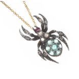 18CT GOLD CHAIN WITH A DIAMOND, EMERALD AND RUBY SET SPIDER