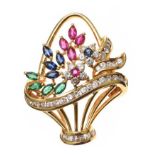 18CT GOLD MULTI-GEM BROOCH