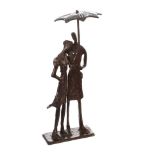 Irish School - COUPLE IN THE RAIN - Cast Bronze Sculpture - 13 x 5 inches - Unsigned