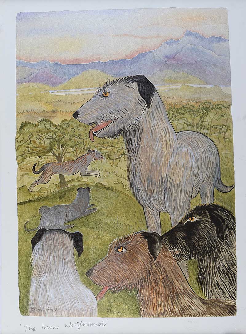 Pauline Bewick, RHA - THE IRISH WOLFHOUND - Coloured Print - 24 x 16 inches - Unsigned