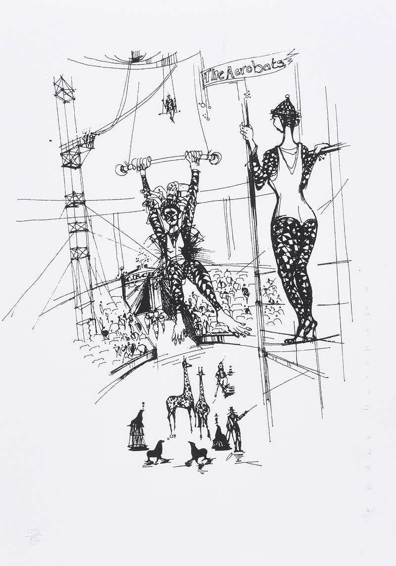 Peter Hutchinson - THE ACROBATS - Limited Edition Black & White Screen Print (3/50) - 14 x 10 inches