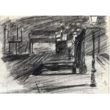 William Conor, RHA RUA - THE RAILWAY PLATFORM - Charcoal on Paper - 5 x 7 inches - Signed