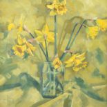 Irish School - DAFFODILS ON GREEN - Oil on Canvas - 24 x 24 inches - Unsigned