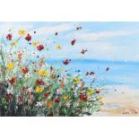 Lorna Millar - BANK OF WILD FLOWERS - Oil on Board - 20 x 30 inches - Signed