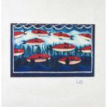 Graham Knuttel - SCHOOL OF FISH - Coloured Print - 7 x 11 inches - Signed