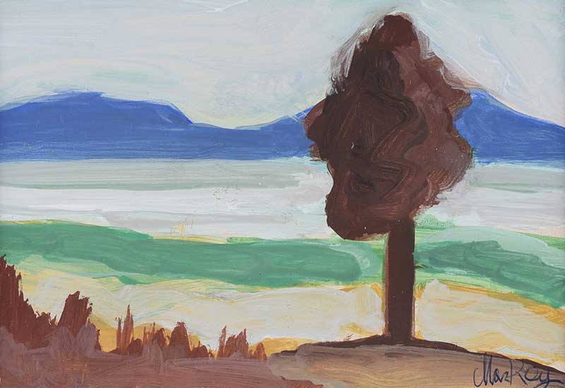 Markey Robinson - TREE BY THE SHORE - Gouache on Board - 5 x 6.5 inches - Signed