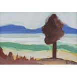 Markey Robinson - TREE BY THE SHORE - Gouache on Board - 5 x 6.5 inches - Signed