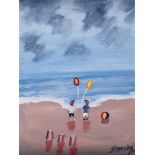 John Ormsby - BEACH BALLOONS - Acrylic on Board - 11 x 8.5 inches - Signed