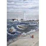 C.F. Cain - FRESH MORNING, DONAGHDEE HARBOUR - Watercolour Drawing - 27 x 19 inches - Signed