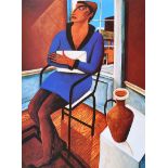 Graham Knuttel - LADY WAITING - Coloured Print - 24 x 18 inches - Unsigned