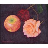 Carol Graham - STILL LIFE, ROSE & APPLE - Oil on Canvas - 10 x 12 inches - Signed