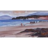 Terence Crosby - BEACH, COUNTY ANTRIM - Oil on Board - 7 x 12 inches - Signed