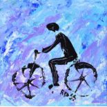 Ross Eccles - CYCLIST - Acrylic on Board - 8 x 8 inches - Signed