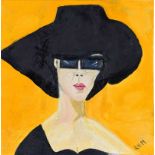 Rose Elizabeth Moorcroft - BLACK HAT - Oil on Canvas - 16 x 16 inches - Signed in Monogram