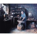 David Long, UWS - THE BLACKSMITH'S SHOP - Coloured Print - 10 x 12 inches - Signed