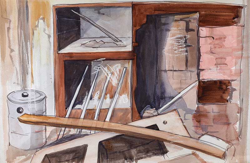 George Campbell, RHA RUA - HOUSE INTERIOR - Watercolour Drawing - 14 x 21 inches - Signed