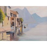 J.A. Moore - AT LAKE COMO - Oil on Board - 18 x 24 inches - Signed