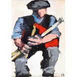 P.J. O'Hare - IRISH PIPER - Oil on Board - 7 x 5 inches - Signed