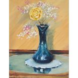 Ken Hamilton - STILL LIFE, VASE OF FLOWERS - Oil on Paper - 10 x 8 inches - Signed