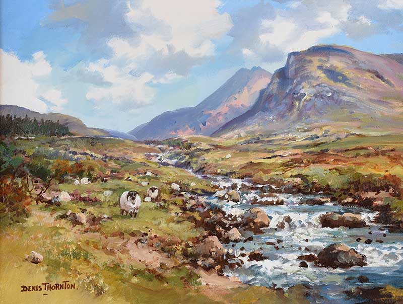 Denis Thornton - TRASSEY RIVER, MOURNE MOUNTAINS - Oil on Canvas - 12 x 16 inches - Signed