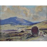 Anne Primrose Jury, HRUA - TRAVELLERS ON THE ROAD TO ACHILL - Oil on Canvas on Board - 11 x 15