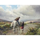 Charles McAuley - RETURNING FROM THE BOG - Oil on Board - 14 x 20 inches - Signed