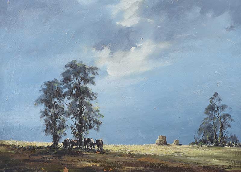 Arthur H. Twells, RUA - CATTLE GRAZING BY TREES - Oil on Board - 20 x 28 inches - Signed