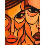 Terry Bradley - TWO FACES - Oil on Board - 10 x 8 inches - Signed