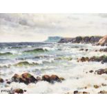 Charles McAuley - ROUGH SEAS, BALLYCASTLE, COUNTY ANTRIM - Oil on Canvas - 14 x 18 inches - Signed