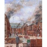 J. Burns - BOMBAY STREET, BELFAST 1969 - Oil on Board - 20 x 16 inches - Signed