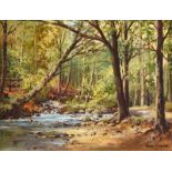 Denis Thornton - MEETING OF THE WATERS, TOLLYMORE FOREST - Oil on Canvas - 12 x 16 inches - Signed