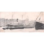 William Conor, RHA RUA - BOATS IN A HARBOUR - Pencil on Paper - 3 x 6.5 inches - Signed