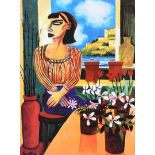 Graham Knuttel - SENORITA WITH FLOWERS - Coloured Print - 24 x 18 inches - Signed