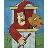 Graham Knuttel - MR PUNCH THE ARTIST - Oil on Canvas - 24 x 20 inches - Signed