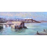 William Cunningham - PORTSTEWART HARBOUR - Oil on Board - 8.5 x 17 inches - Signed
