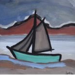 Markey Robinson - BEACHED BOAT - Gouache on Board - 8 x 8 inches - Signed